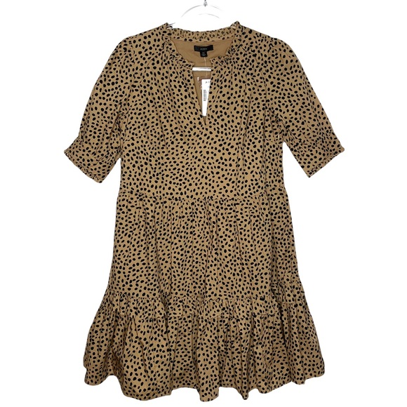 J. Crew | NWT Ruffleneck Tiered Popover Dress in Leopard Dot XS - Picture 2 of 10